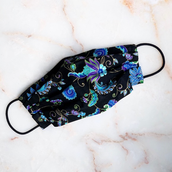 ( 1 LEFT ) ADULT CLOTH FACE MASK_BLACK/BLUE SWIRL - Picture 8 of 9